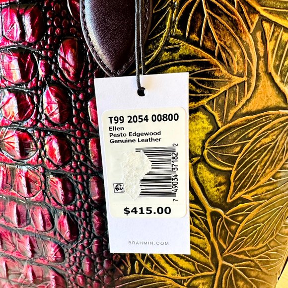 Brahmin Ellen Pesto Edgewood Embossed Leather Satchel/ Ady Wallet Option NWT - Picture 7 of 12